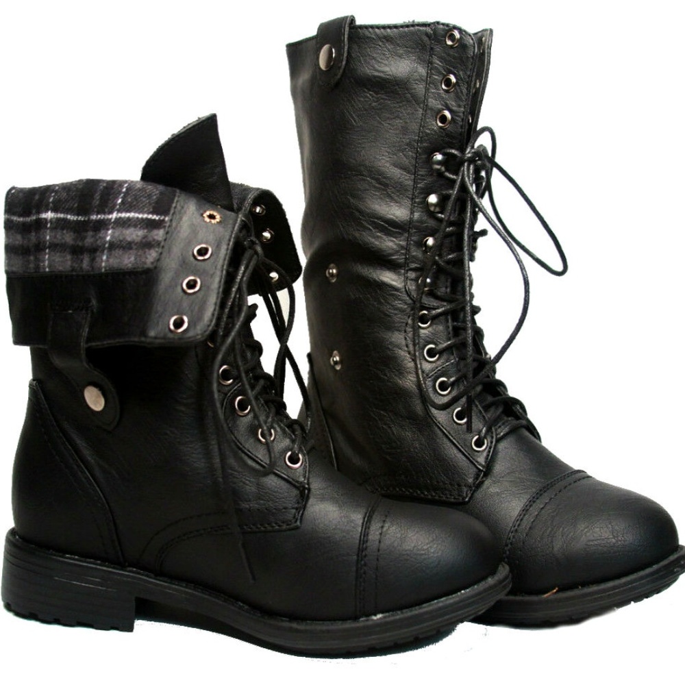 Women's Mid Calf Military Lace Up Boots